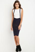 Forever21 Women's Mock Neck Top And Overall Dress Set (white/navy)