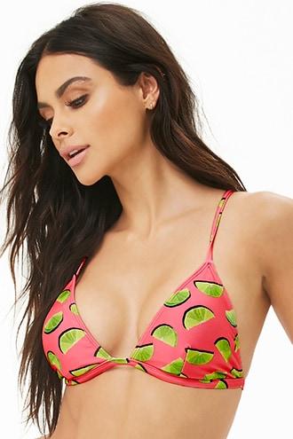 Forever21 Lime Print Triangle Bikini Top