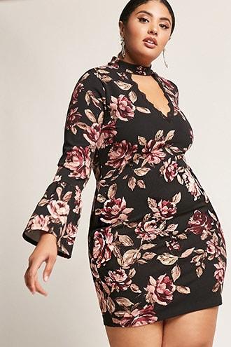 Forever21 Plus Size Floral Trumpet-sleeve Dress
