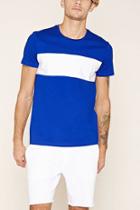 21 Men Men's  Blue & White Mesh Paneled Tee