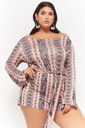 Forever21 Plus Size Ornate Print Twist-back Romper