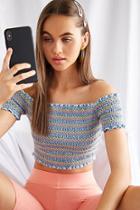 Forever21 Smocked Denim Off-the-shoulder Crop Top