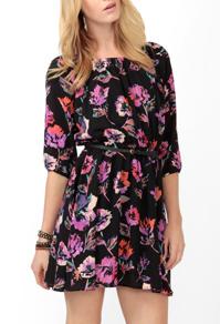 Forever21 Abstract Floral Dress W/ Belt
