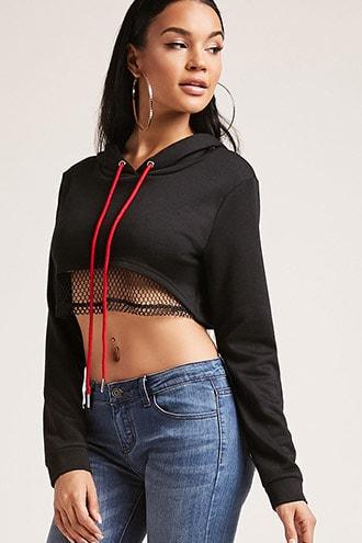 Forever21 Cropped Mesh Hoodie