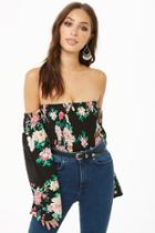 Forever21 Smocked Floral Off-the-shoulder Crop Top