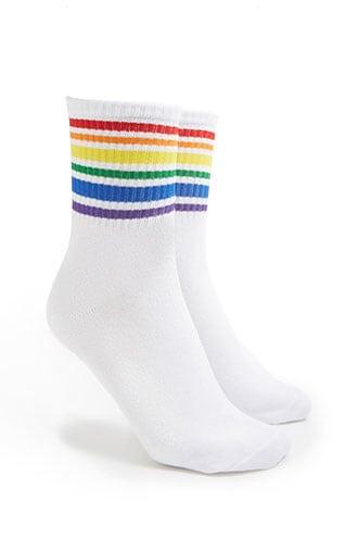 Forever21 Varsity Rainbow Striped Crew Socks
