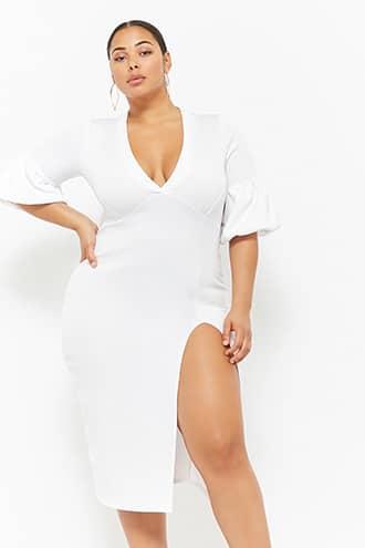 Forever21 Plus Size Plunging Lantern-sleeve Dress