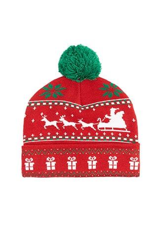 Forever21 Christmas Graphic Pom Pom Beanie