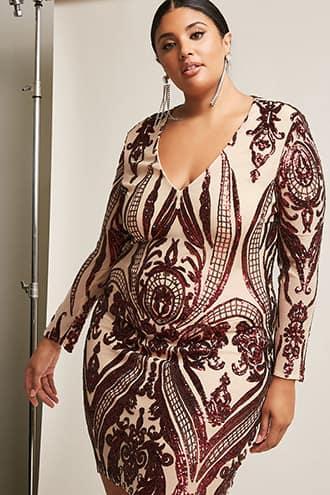 Forever21 Plus Size Sheer Baroque-inspired Metallic Sequin Mini Dress