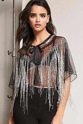 Forever21 Sheer Mesh Beaded Cape