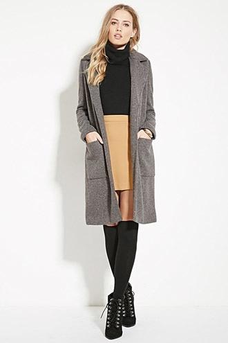 Forever21 Women's  Charcoal Heather Ribbed Knit Overcoat
