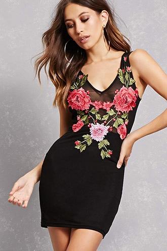 Forever21 Embroidered Sheer Mesh Dress