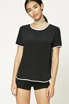Forever21 Women's  Black & Cream Dolphin Hem Ringer Top