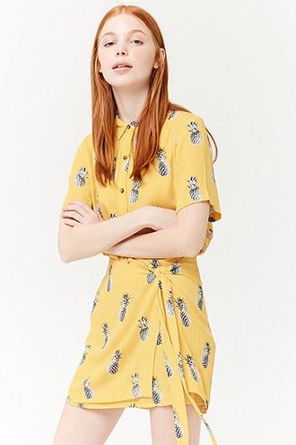 Forever21 Pineapple Print Wrap Shirt Dress