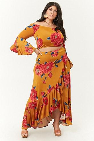 Forever21 Plus Size Floral Crop Top & Skirt Set