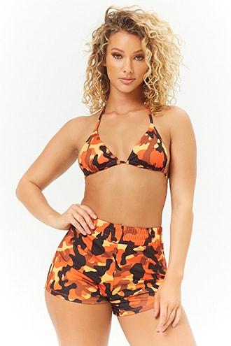 Forever21 Camo Print Triangle Bralette & Shorts Set