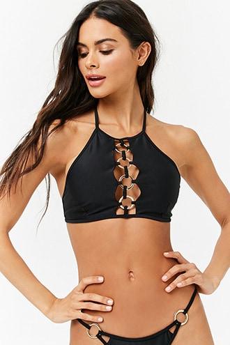 Forever21 Ringed Panel Halter Bikini Top