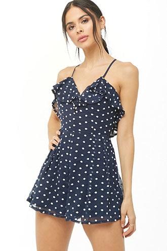 Forever21 Embroidered Polka Dot Romper