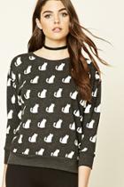 Forever21 Women's  Fleece Cat Print Sweatshirt