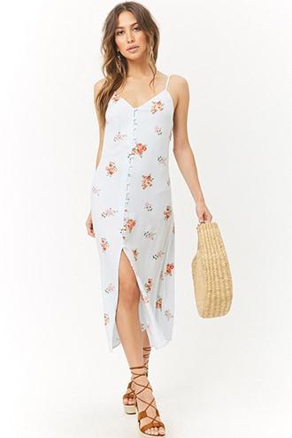 Forever21 Floral Button-front Cutout Cami Midi Dress