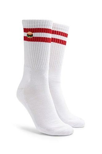 Forever21 Men Embroidered Hamburger & Striped Crew Socks