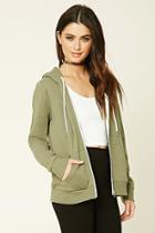 Forever21 Women's  Light Olive Classic Zip-up Hoodie