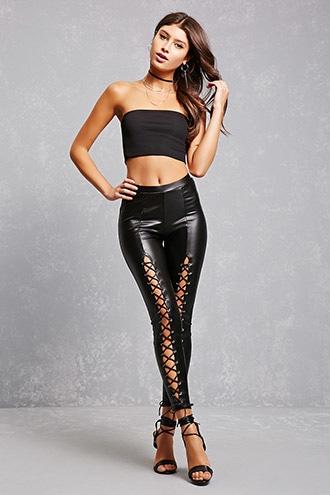 Forever21 Faux Leather Lace Up Leggings