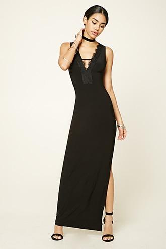 Forever21 Women's  Eyelash Lace Trim Maxi Dress