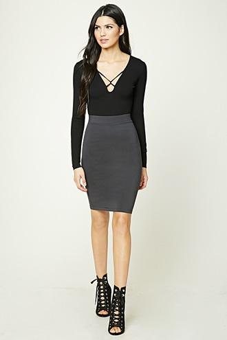 Forever21 Women's Dark Grey Cotton-blend Pencil Skirt