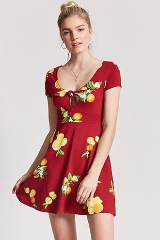 Forever21 Orange Print Cutout Dress