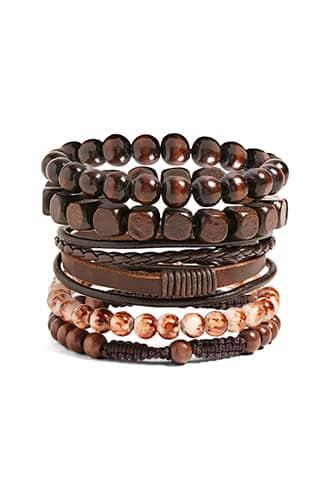 Forever21 Men Vallour Bead & Leather Bracelet Set