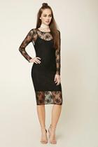 Love21 Women's  Black Floral Lace Overlay Dress