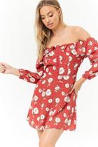 Forever21 Floral Hook-and-eye Front Off-the-shoulder Mini Dress