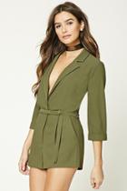 Forever21 Women's  Olive Notched Lapel Romper