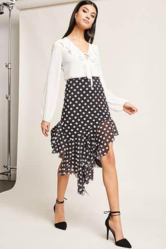Forever21 Polka Dot High-low Skirt