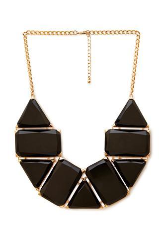 Forever21 Faux Gemstone Statement Necklace Black/gold One Size