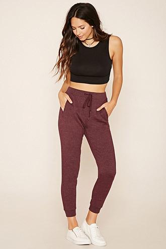 Forever21 Women's  Wine Drawstring Sweatpants