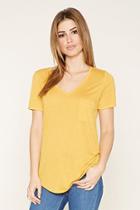 Forever21 Women's  Yellow Slub Knit V-neck Tee