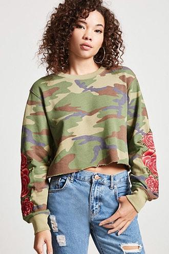 Forever21 Camo Rose Applique Top