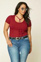 Forever21 Plus Women's  Burgundy Plus Size Self-tie Tee