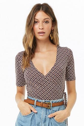 Forever21 Geo Print Faux Wrap Top