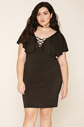 Forever21 Plus Women's  Black Plus Size Flounced Dress