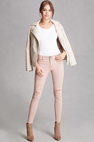 Forever21 Women's  Mauve Cello Distressed Low-rise Jeans