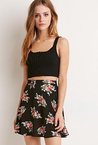 Forever21 Rose Print Skater Skirt