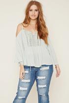 Forever21 Plus Women's  Seafoam Plus Size Open-shoulder Top