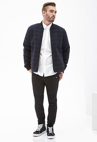 21 Men Plaid Bomber Jacket Blue/black X-small