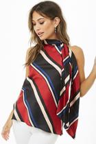 Forever21 Striped Satin Mock Neck Top