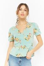 Forever21 Striped Floral Surplice Top
