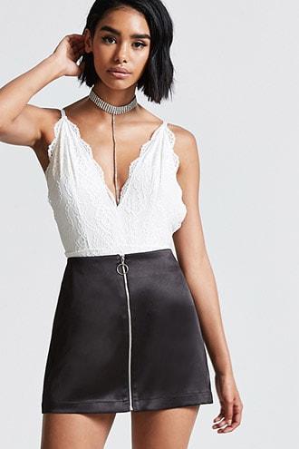 Forever21 Satin Ring Pull Zipper Skirt