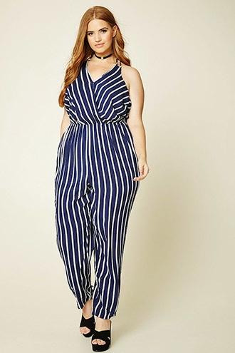 Forever21 Plus Women's  Plus Size Stripe Cami Jumpsuit